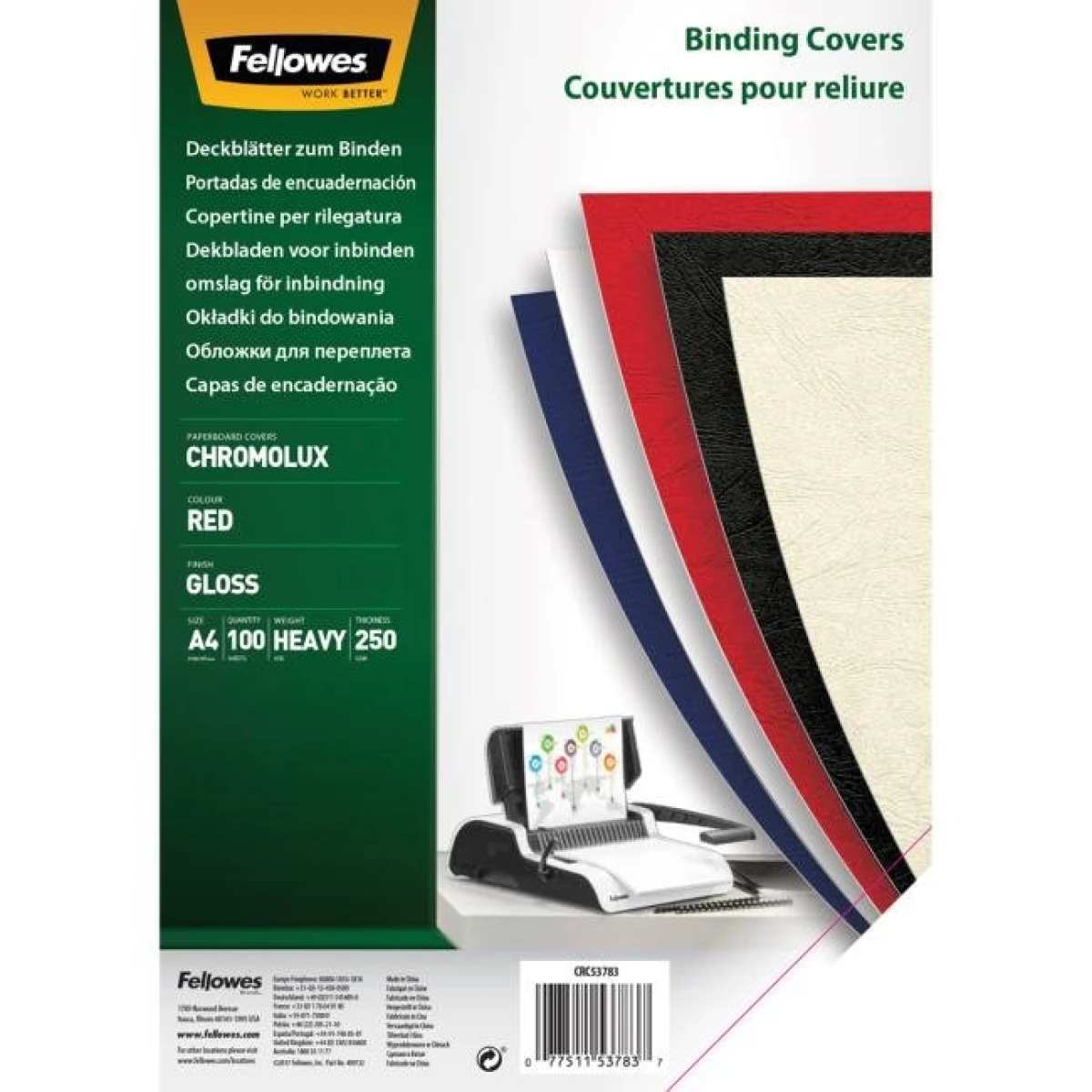 Kartónové obálky na krúžkovú väzbu Chromolux A4 červené 