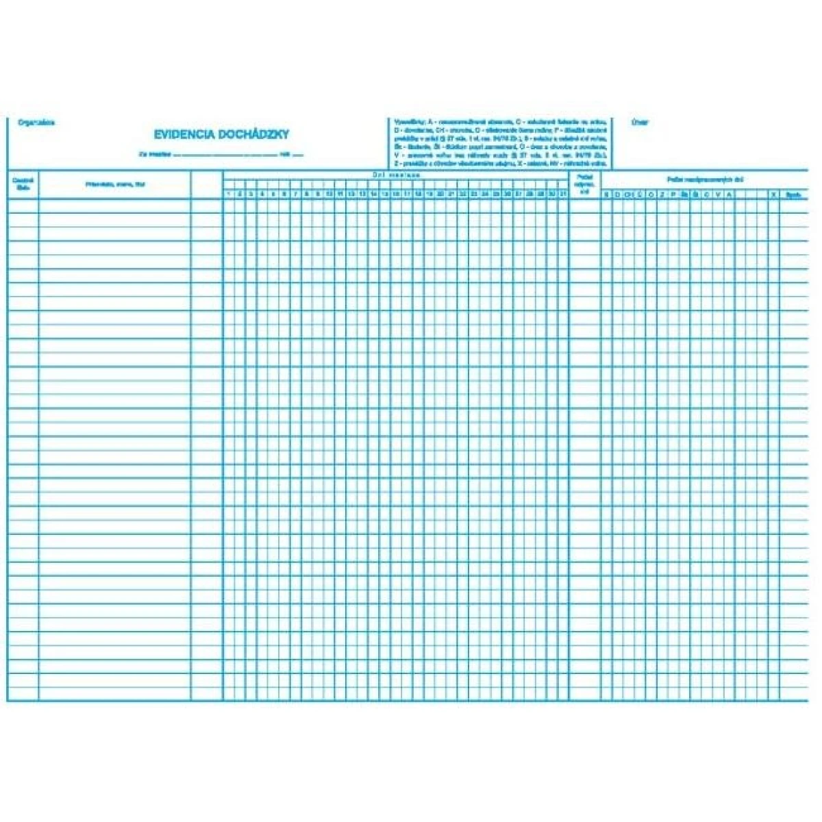 Evidencia dochádzky, A3, list 