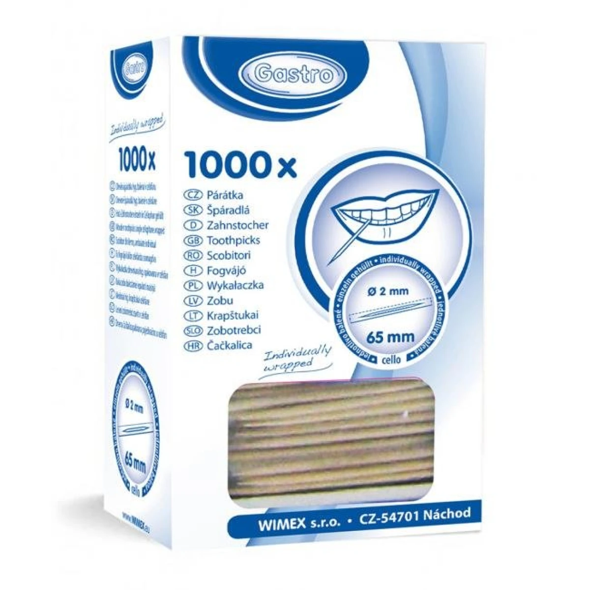 Špáradlá drevené hygienicky balené 2 x 65 mm (1000 ks) 