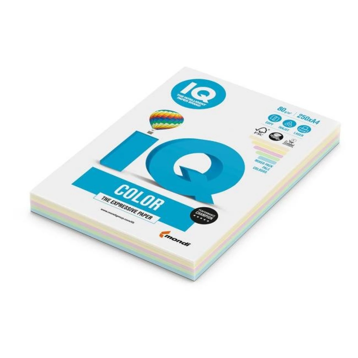 Farebný papier IQ color 5x50 mix pastelové farby, A4, 80g 