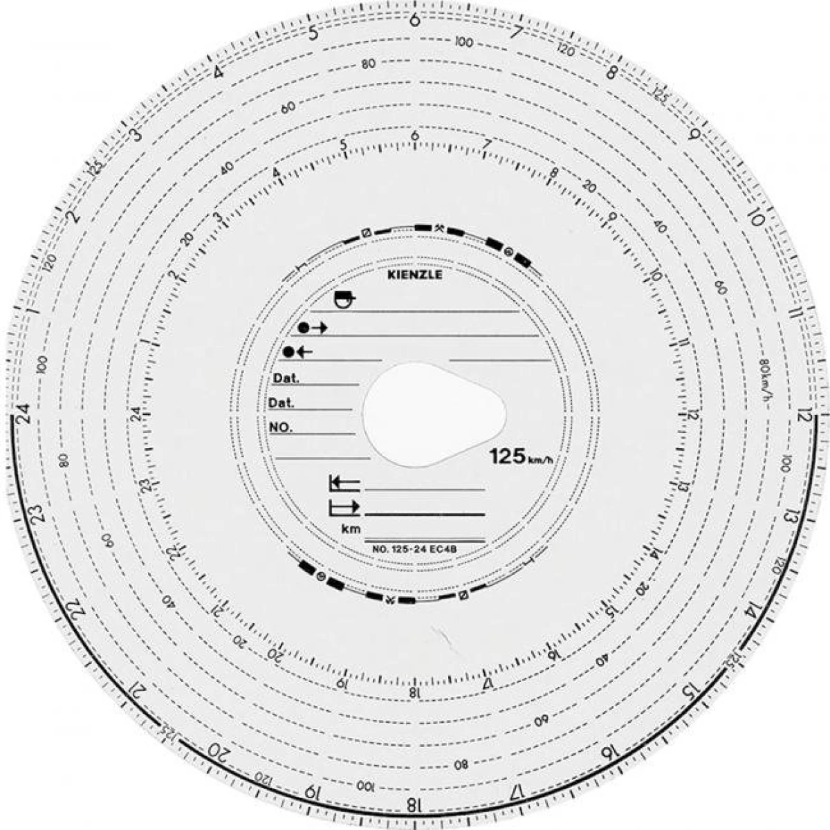 Tachografické kotúče Kienzle 125-24 4B, 100 kusov 