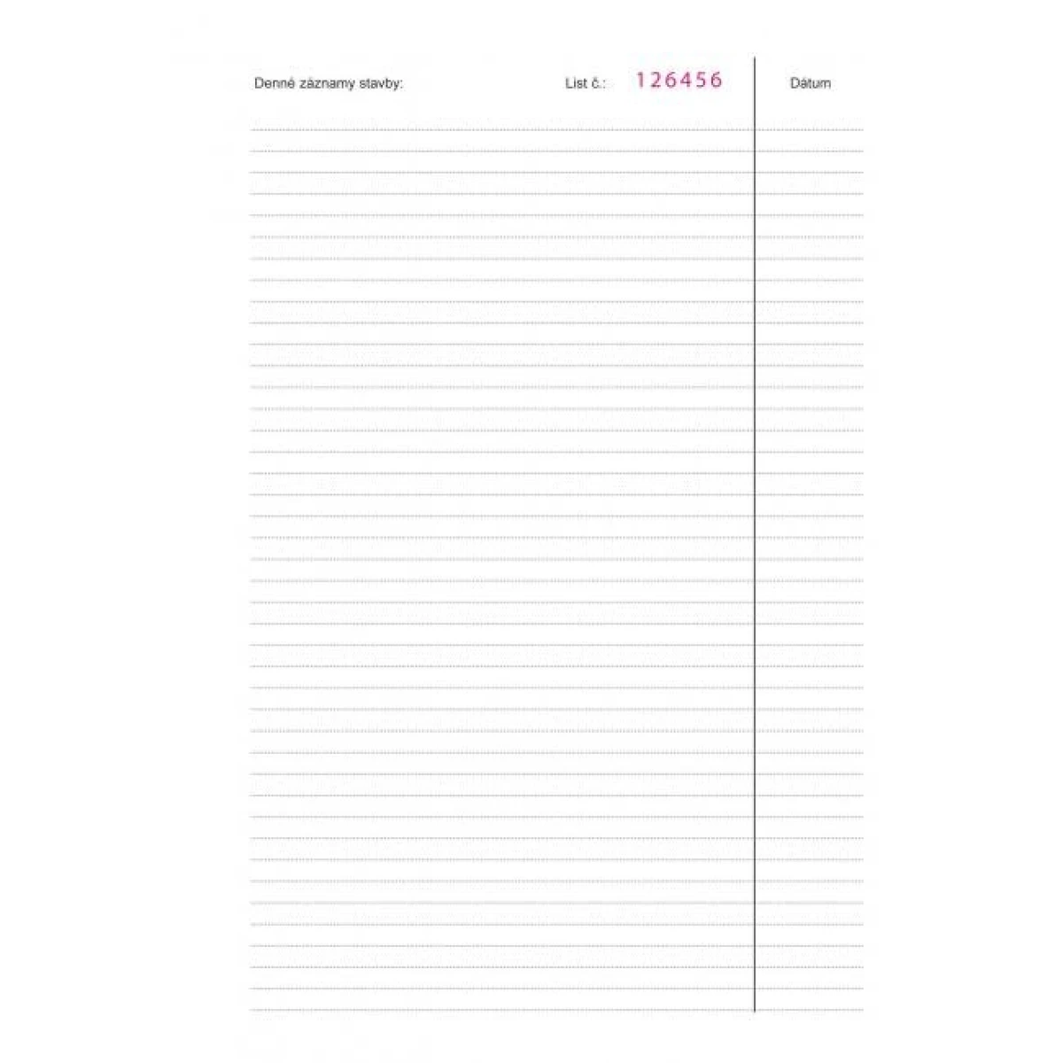 Stavebný denník, číslovaný, A4, 158 listov 