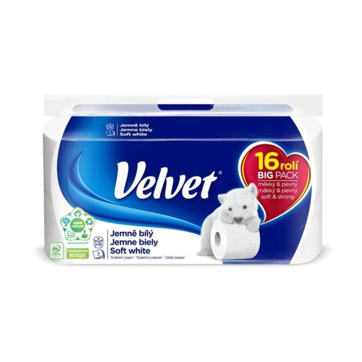 Toaletný papier 3-vrstvový VELVET 100% celulóza 18m (16ks) 