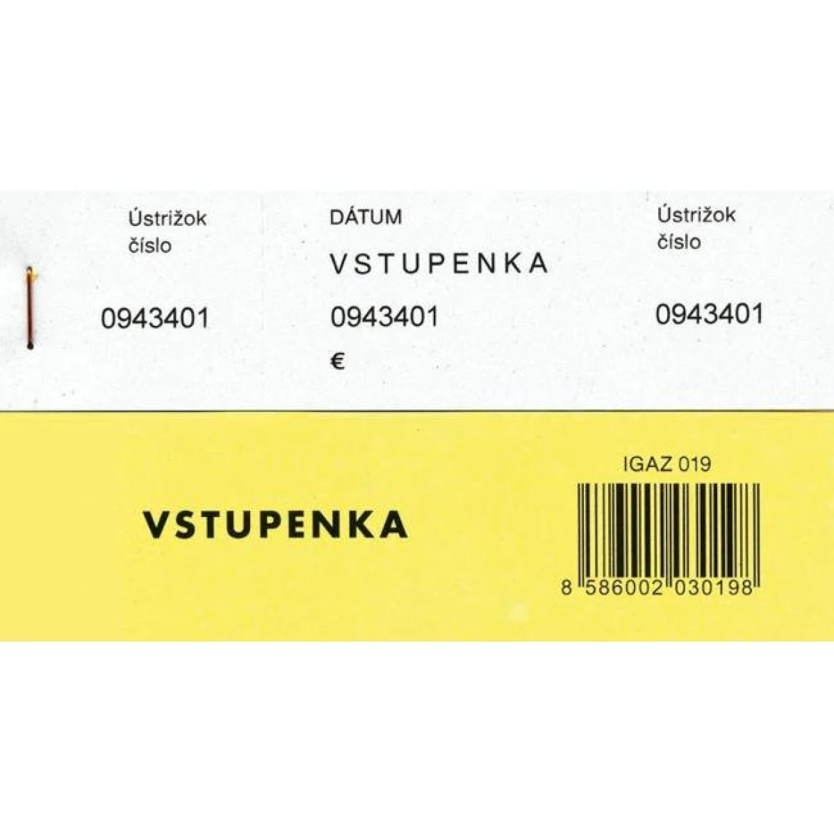 Vstupenka číslovaná 3-dielna, 100 listov 