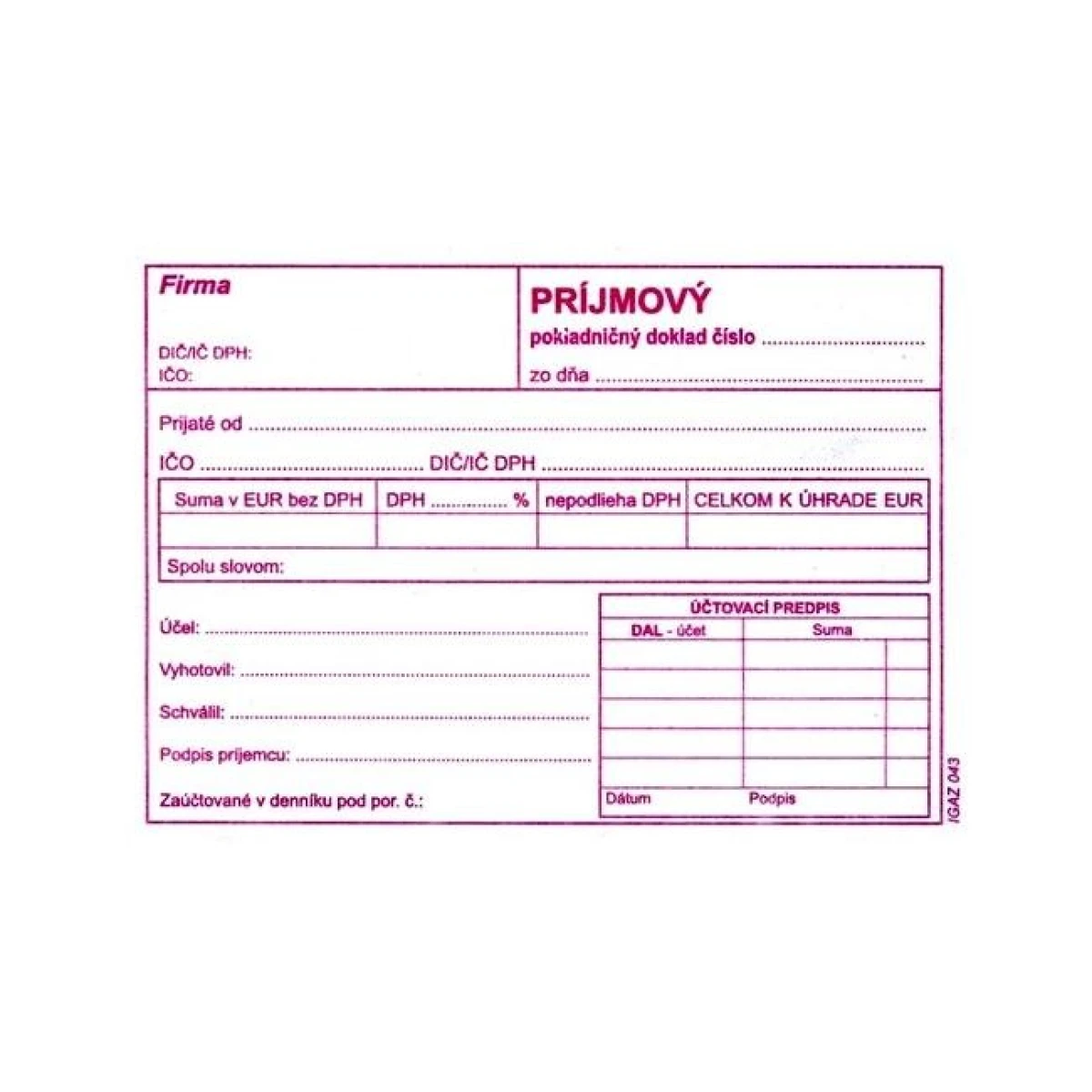 Príjmový pokladničn doklad s DPH, A6, 100 listov 