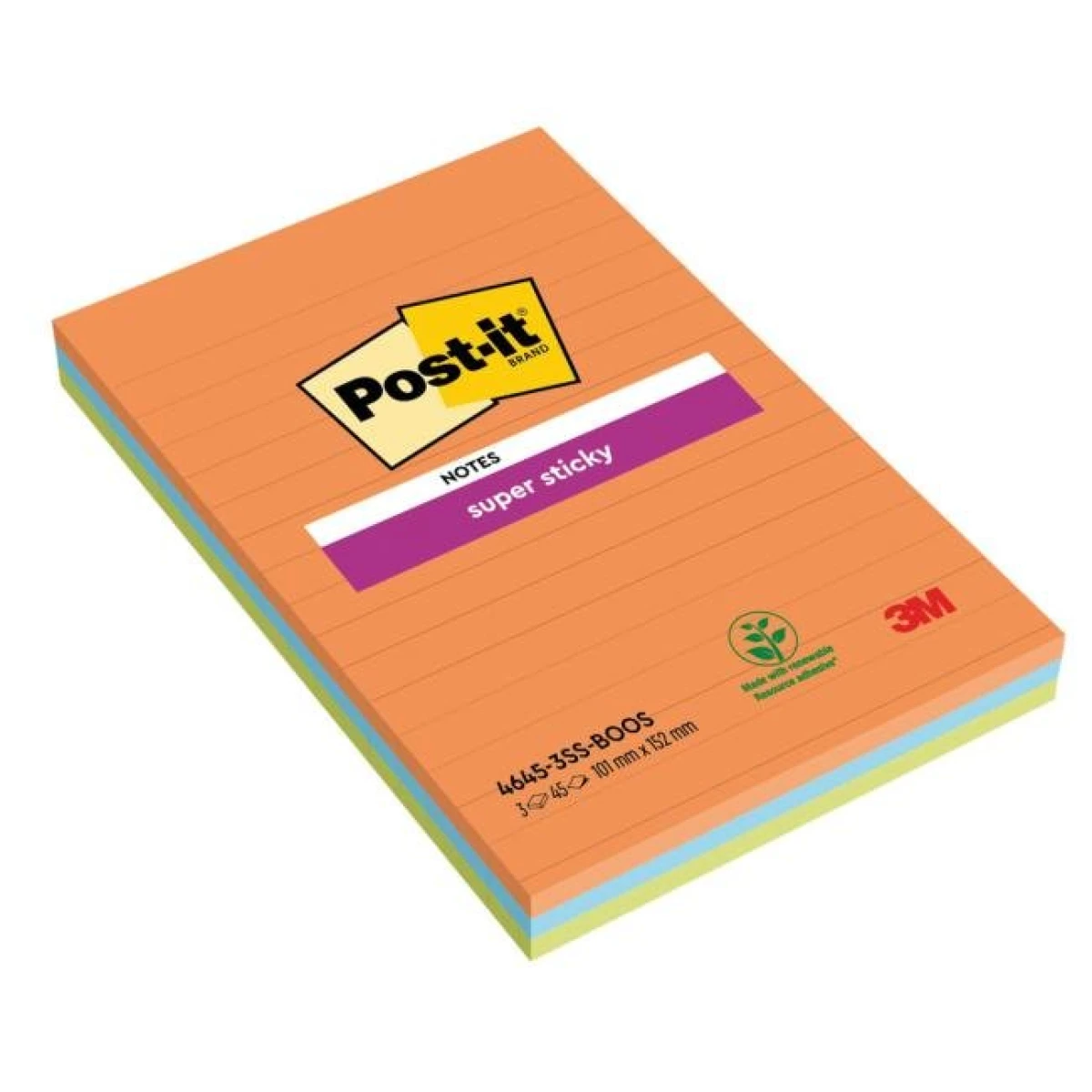 Samolepiaci bloček Post-it Super Sticky BOOST, linajkové, 101 mm x 152 mm, 45l , 3 bločky 