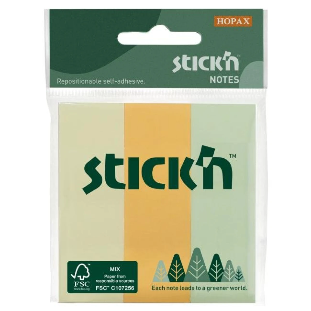 Samolepiaci bloček Stick’n Hopax, 76x25 mm, mix pastelových farieb, 3x50 lístkov 