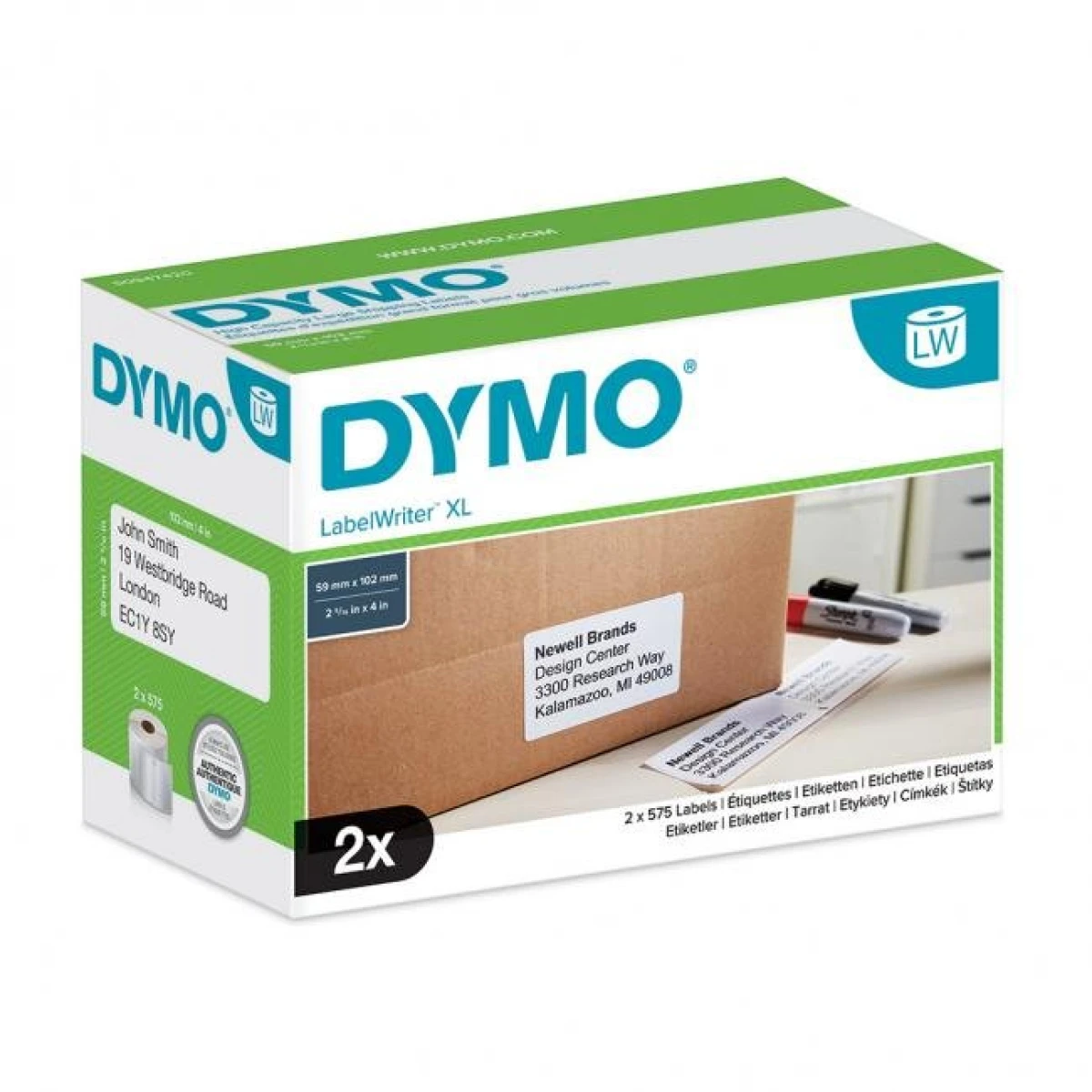 Samolepiace etikety Dymo LW 4XL 102x59 mm veľké expedičné biele 