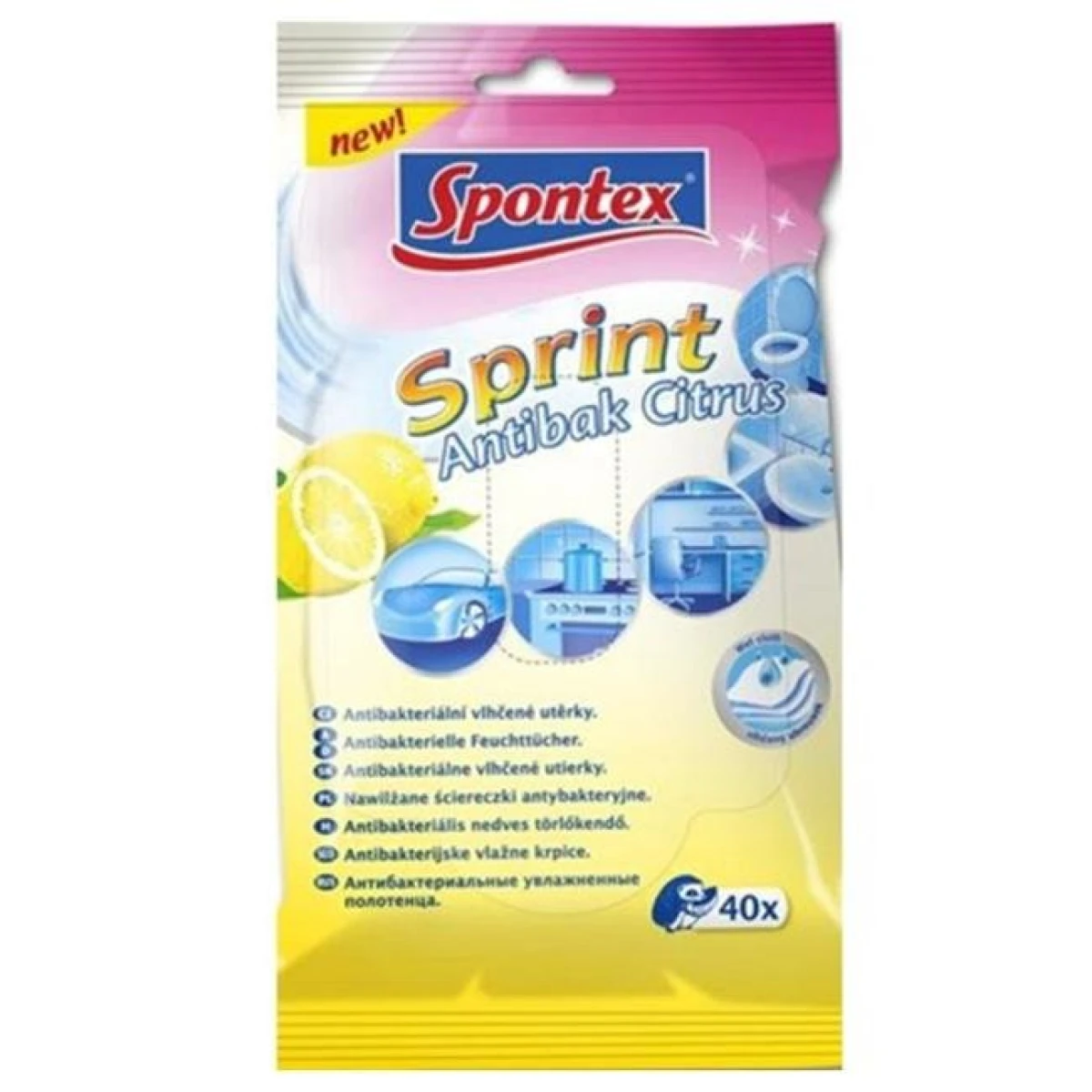Vlhčené utierky Spontex antibakteriálne citrón 40 ks 