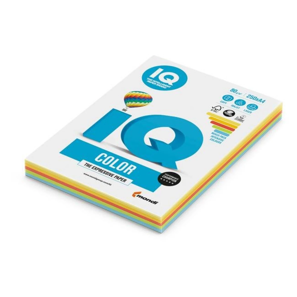 Farebný papier IQ color 5x50 mix intenzívne farby, A4, 80g 