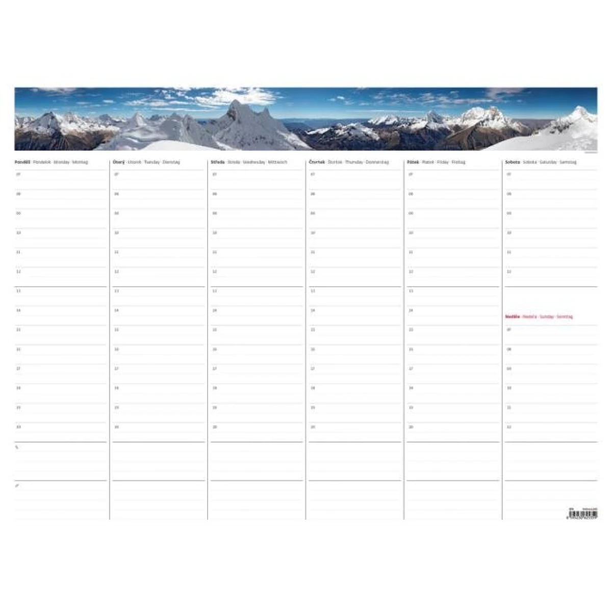 Týždenná plánovacia mapa A2 63 x 48 cm s fotografiou bez spodnej lišty 