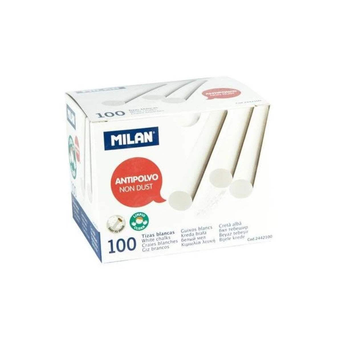 Krieda MILAN guľatá biela bezprašná 100 ks 