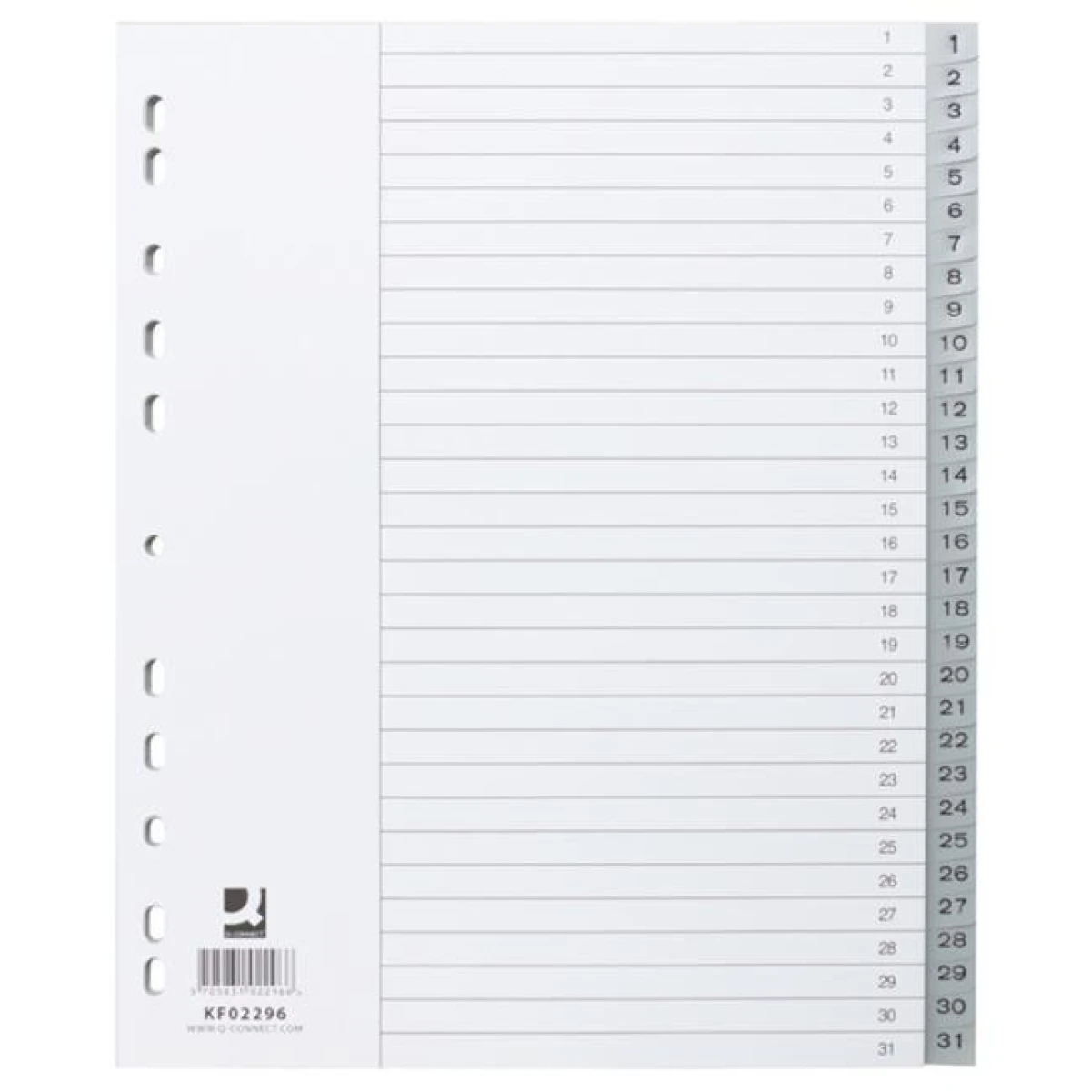 Plastový rozraďovač Q-CONNECT 31-dielny maxi sivý 