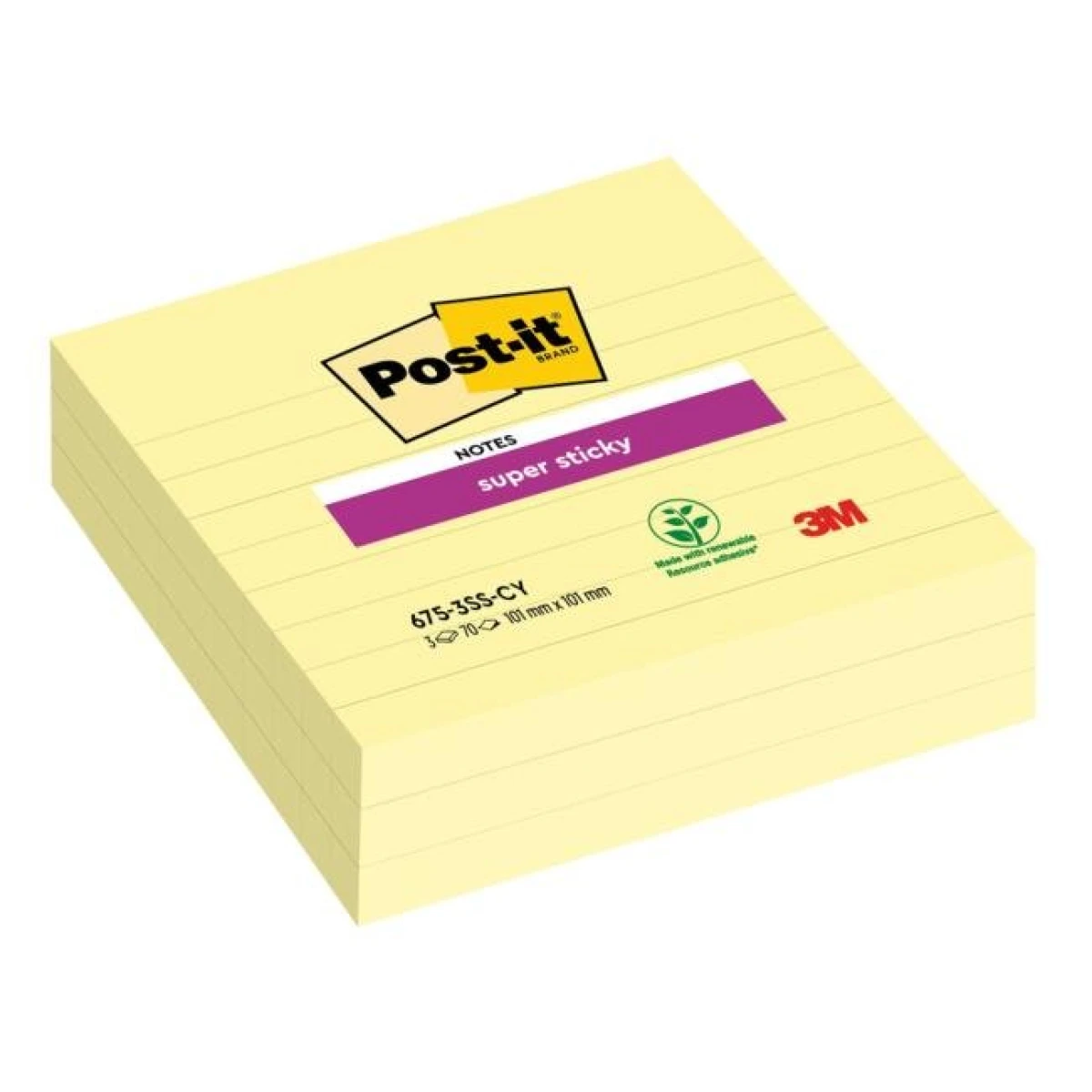 Samolepiaci bloček Post-it Super Sticky 101x101 žltý linajky 
