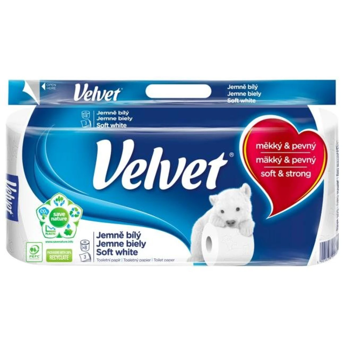 Toaletný papier 3-vrstvový Velvet jemne biely 8ks, 18,3m 