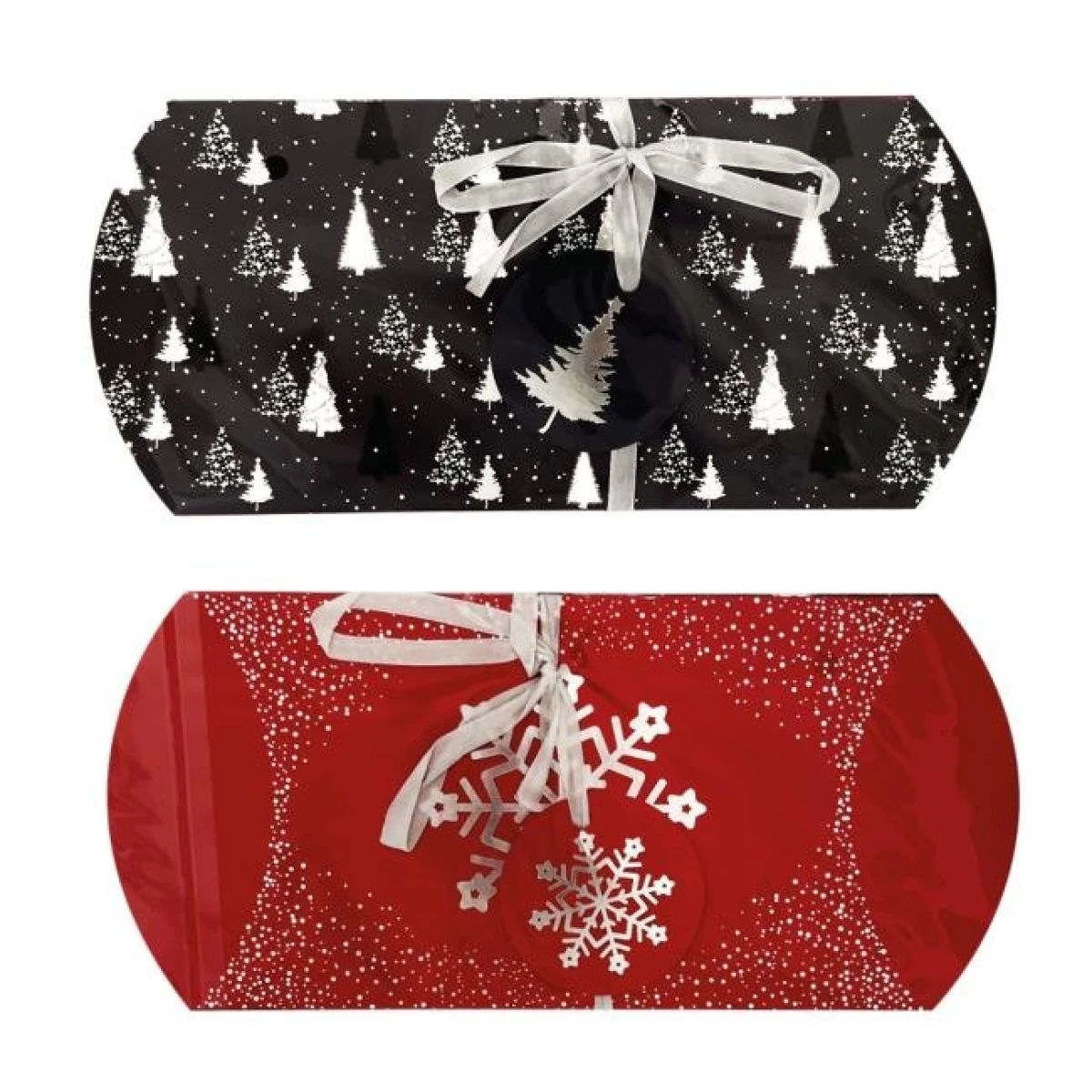 Vianočná papierová darčeková krabička pukačka 220x100mm 2 ks mix sivočervených motívov 