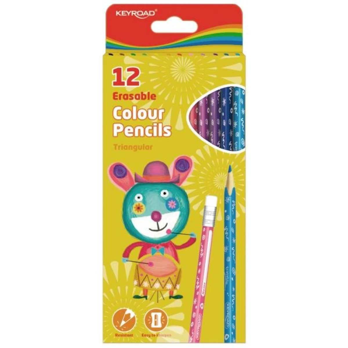 Farbičky KEYROAD s gumou, 12 farieb 