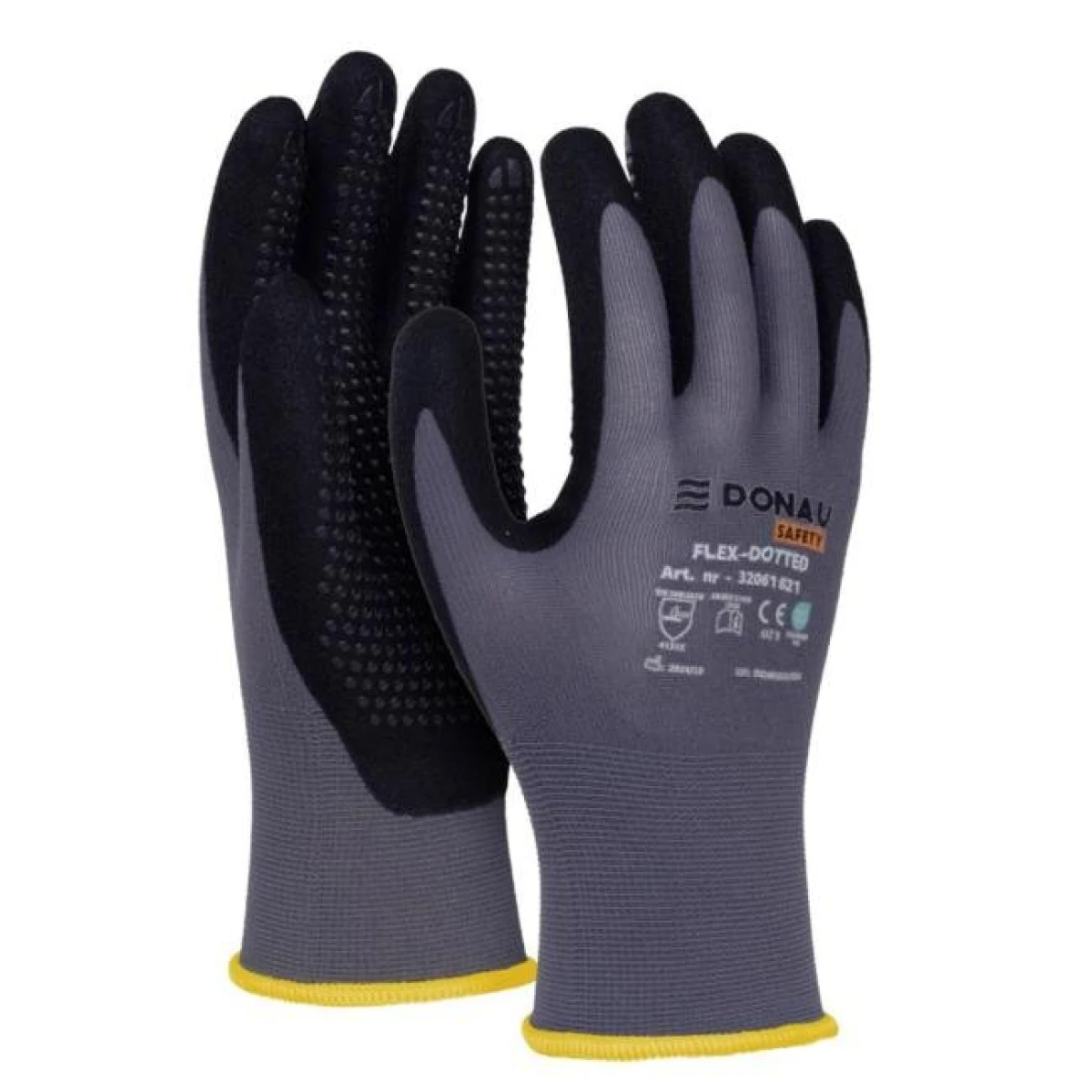 Rukavice pletené, polomáčané DONAU SAFETY Flex-Dotted, kat. II sivé veľ. 8 