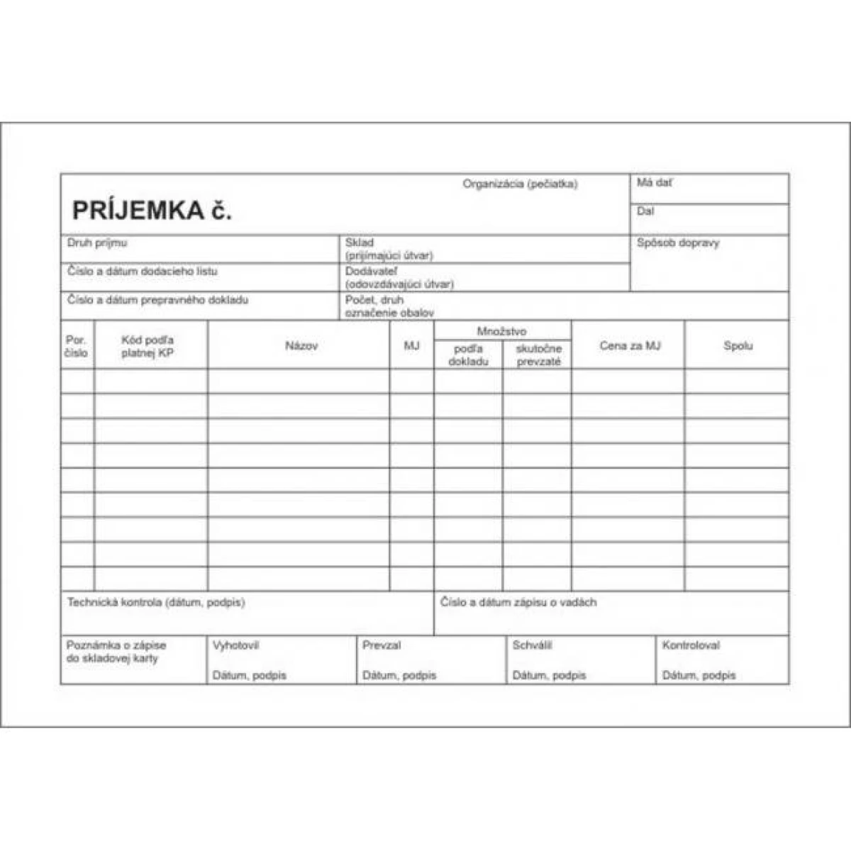 Príjemka, A5, samoprepis, 100 listov 
