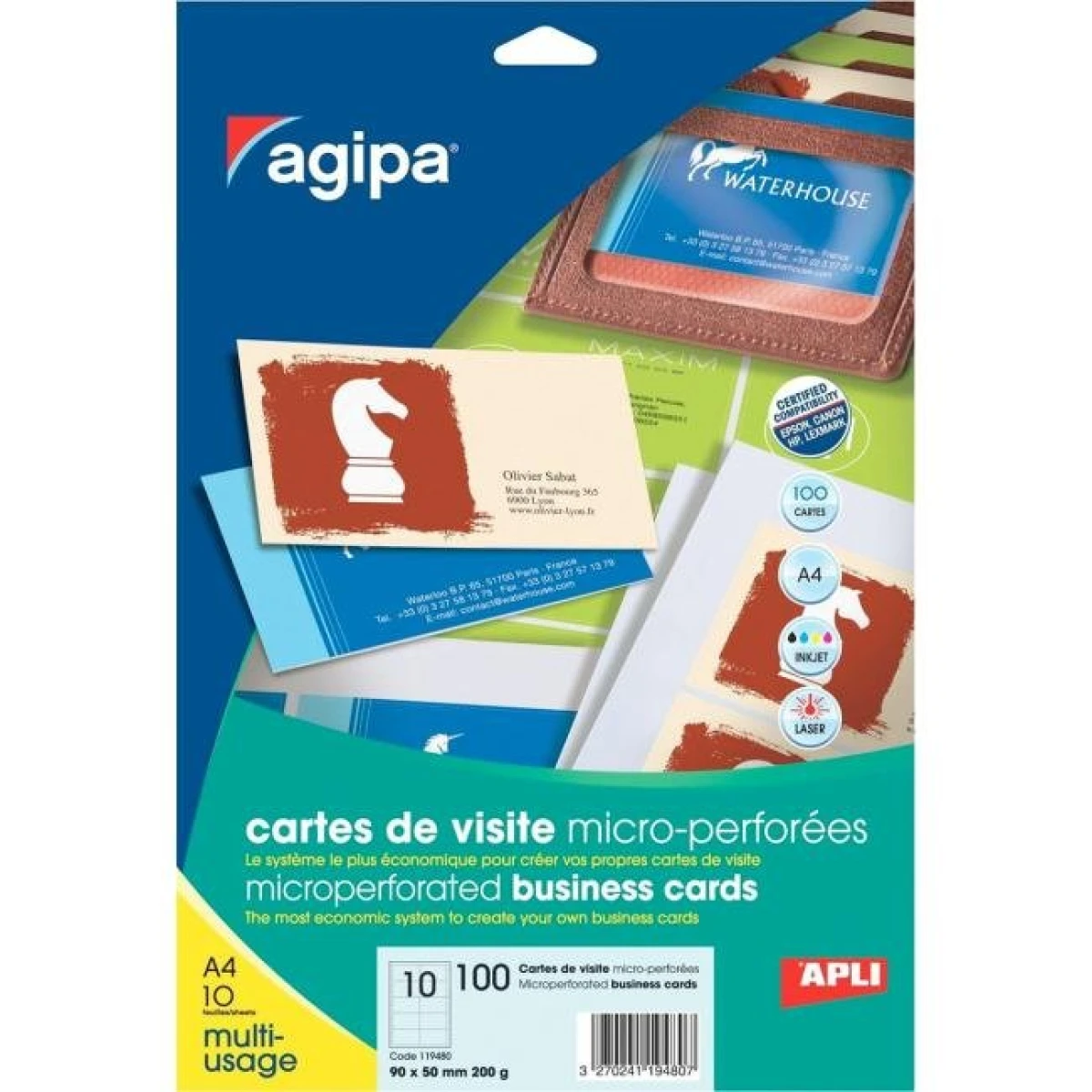 Vizitkový papier, 90x50mm, Agipa, A4, s mikroperforáciou, 200g, 10 hárkov 