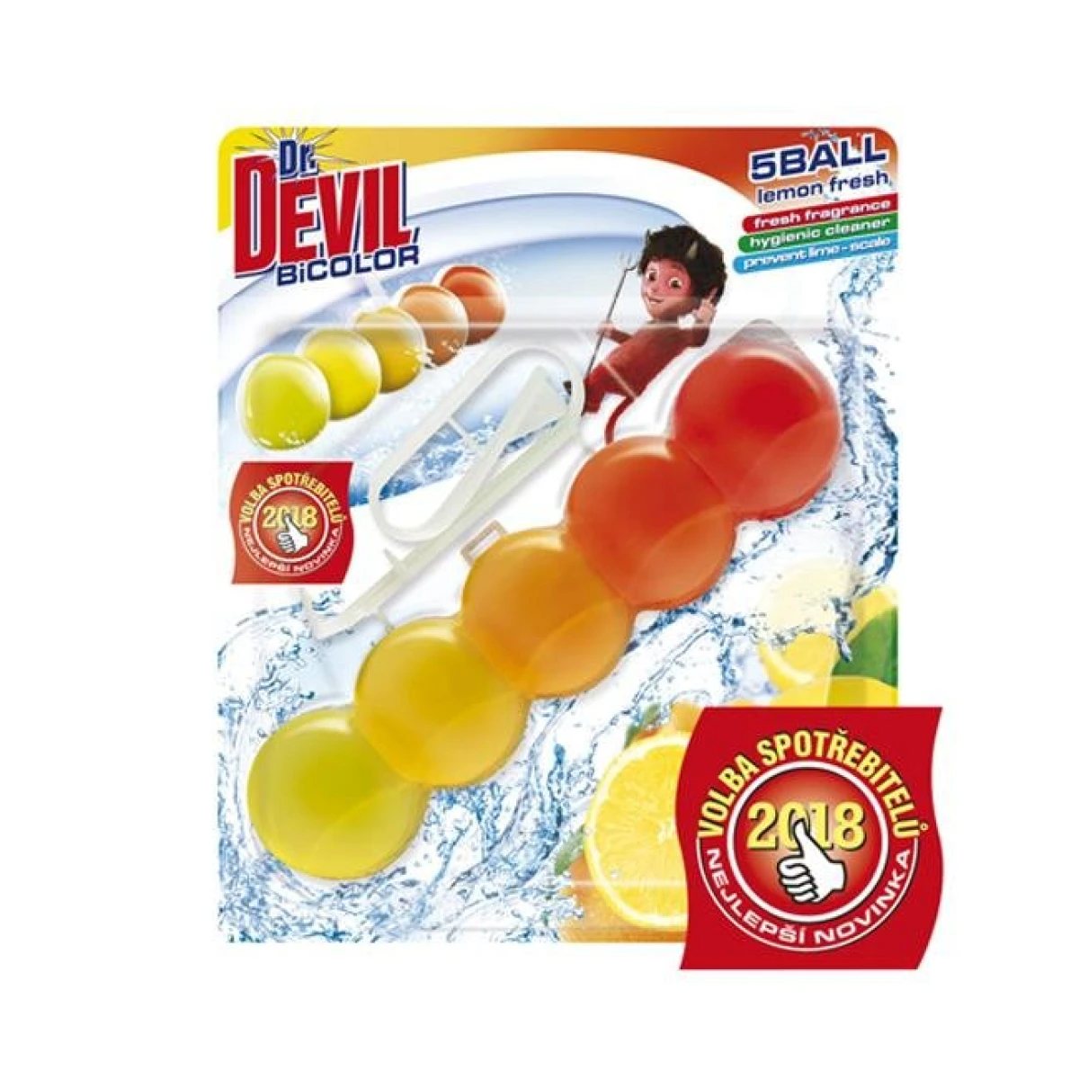 Dr.DEVIL BiCOLOR WC závesný blok tuhý 5Ball 1x35g Lemon fresh 