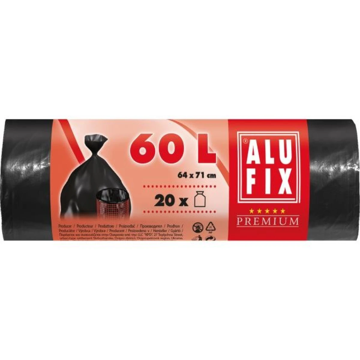 Vrecia na odpadky 60 l / 20 ks, 15mic., 64 x 71 cm, čierne, HDPE 