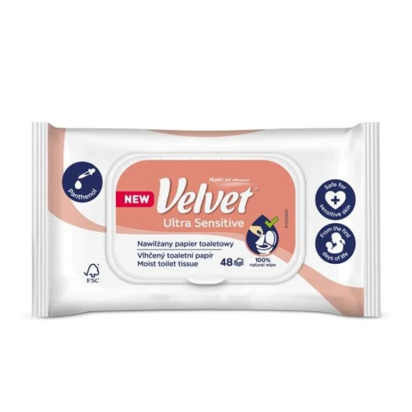Vlhčený toaletný papier VELVET Ultra sensitive 48 ks 