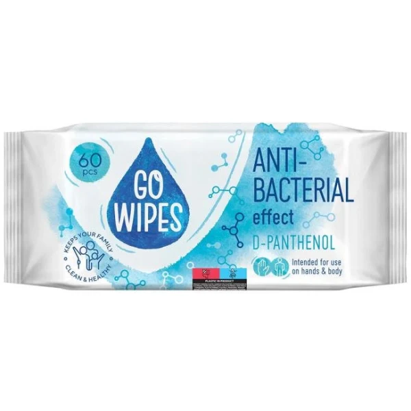 Vlhčené obrúsky GoWipes antibakteriálne, na ruky a telo, 60 ks 