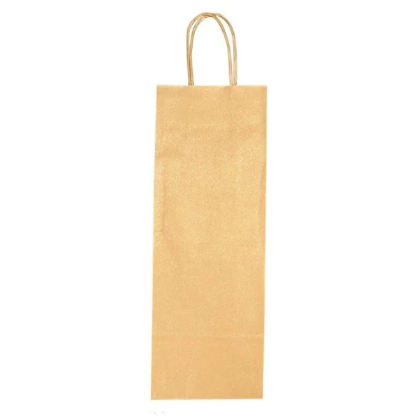 Papierová taška na víno 140x80x390,mm zlatá, krútené ušká vo farbe 