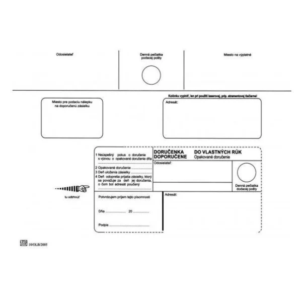 Poštové obálky C5 doručenka do VR OD, Doposielať, 100 ks 