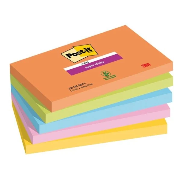 Samolepiaci bloček Post-it Super Sticky BOOST, veľkosť 76x127 mm, 5 bločkov po 90 lístkov 