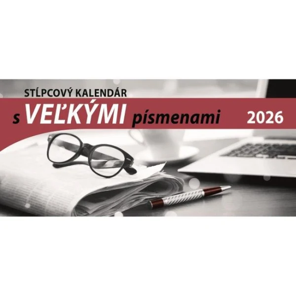 Stolový kalendár stĺpcový 29,7 x 13,8 cm s VEĽKÝMI písmenami 2026 