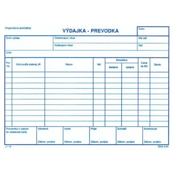 Výdajka - prevodka bez DPH, A5 