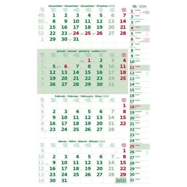 Nástenný kalendár 4-mesačný s poznámkami 31,5 x 49 cm 2026 
