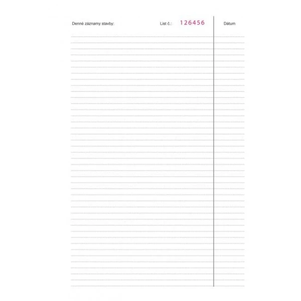 Stavebný denník, číslovaný, A4, 158 listov 