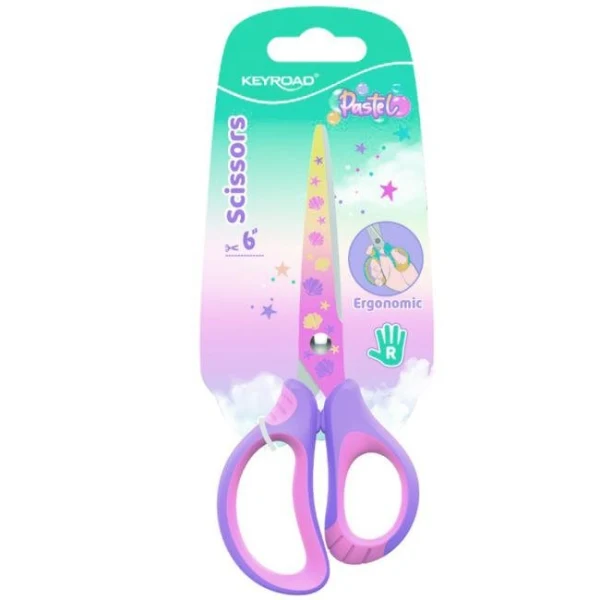 Nožnice KEYROAD s potlačou Pastel Deco ergonomické, blister, mix farieb 