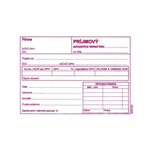 Príjmový pokladničn doklad s DPH, A6, 100 listov 