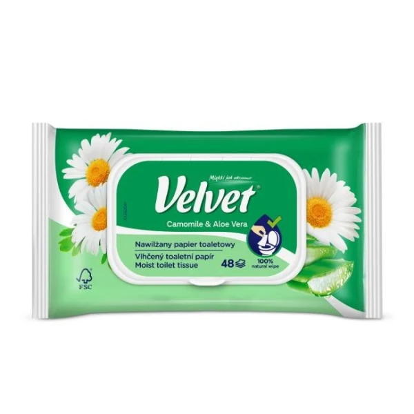 Vlhčený toaletný papier VELVET Camomile a Aloe vera 48 ks 