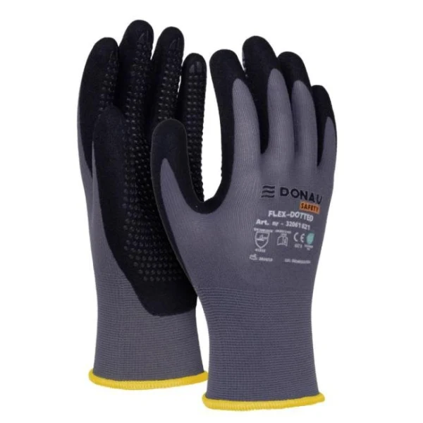 Rukavice pletené, polomáčané DONAU SAFETY Flex-Dotted, kat. II sivé veľ. 10 