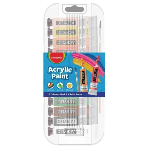Akrylové farby KEYROAD, 12 x 12 ml, mix farieb 