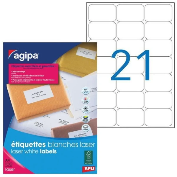 Etikety laser 63,5x38,1mm Agipa A4 100 hárkov 