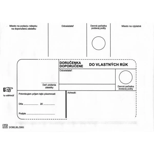 Poštové obálky B6 doručenka do VR bez OD, 1000 ks 