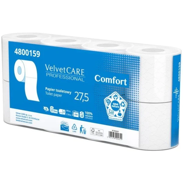 Toaletný papier 2-vrstvový VELVET CARE Comfort 100% celulóza 27,5m (8ks) 