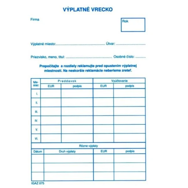 Výplatné vrecko, C6 