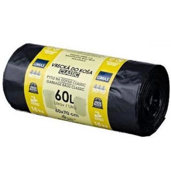 Vrecia zaväzovacie 60 ℓ LDPE 28 mic. 60 x 70 cm, čierne (15 ks) 