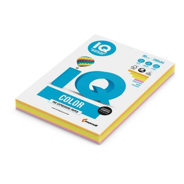 Farebný papier IQ color 4x50 mix neónové farby, A4, 80g 