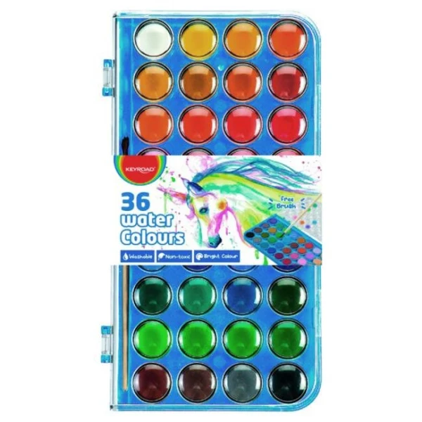 Vodové farby KEYROAD so štetcom, 36 farieb 
