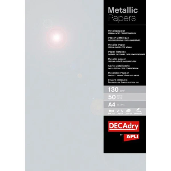 Metalický papier APLI A4 strieborná, 130g, 50 hárkov 
