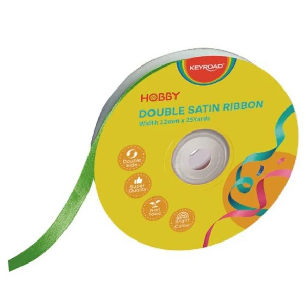 Stuha KEYROAD dvojitá saténová 12 mm x 22,86 m na cievke, zelená 