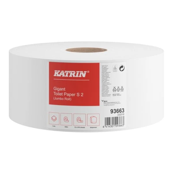 Toaletný papier 2-vrstvový KATRIN Plus Gigant Toilet S2 18 cm, celulóza, návin 100 m 